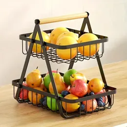 Canesimo da banco di frutta da banco a 2 livelli da cucina per organizzatore per organizzatore Snack di pane vegetale