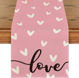 Pads San Valentino Pink Love Heart Linen Runners Runners Decorazioni per feste per feste per l'anniversario dei corridori per le decorazioni per matrimoni