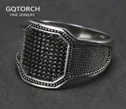 Solid 925 Rings Silver Rings Cool Retro vintage Turkish Ring Jewelry for Men Black Zircon Stone Curved Design Fits confortável 18797204