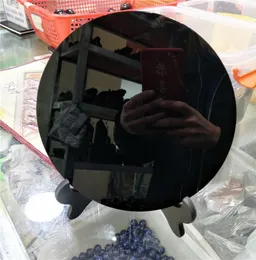 DHX SW riesige 20 cm natürliche schwarze Obsidianplatte Fengshui Dicker Spiegel großer Kreis Disk Königliche Achat Xaga Glase Lava mit Regal3816262