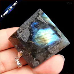 Pendant Necklaces High Quality Big Natural Blue Flash Labradorite Stone Beads Pendants Wholesale Bijoux Necklace For Men's Jewelry SS567