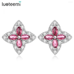 Studörhängen Luoteemi Cross Shape Cubic Zirconia Earring Brilliant Multicolor Statement Shiny CZ For Women Fashion Party Decoration Gift