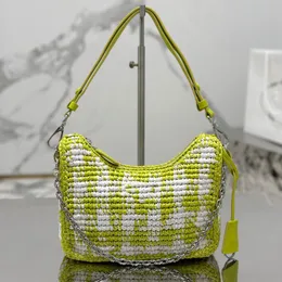 Sommerredition Häkeln Mini-Bag Luxusdesigner Stroh Stroh Reißverschluss