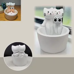 THIETHERS 1/2pc Lovers Kitten Candele Porta di candele carino Grilletto Aromaterapia Porta di candele Regali di compleanno decorativi per amici