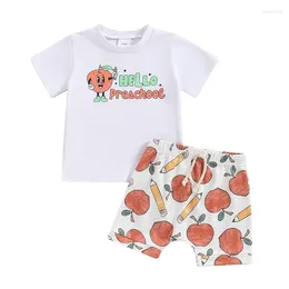 Clothing Sets Kids Boys Shorts Set Short Sleeve Letters Print T-shirt With Fruit Crayon Toddler Summer Outfit