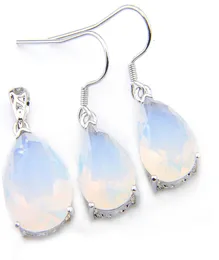 LuckyShine 5 Sets Fashion Wedding Water Drop Moonstone PendantsEarrings Sets 925 Silver Jewelry Mother Gift s1214214