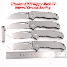 Messen Jufule 2023 Big AD20 Shark Ceramic Bearing Titanium Handle D2 Mark 3V Foldning Tactical Camping Hunt EDC Tool Utility Knife