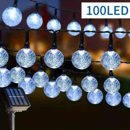 سلاسل Solar Crystal Globe LED String Lights 100 8 أوضاع الإضاءة IP65 Fairy Light Christmas Garland for Garden Party Decorations