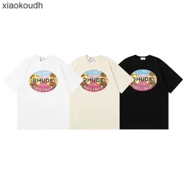Rhude High End Designer Ubrania na wiosnę/lato Nowy pół rękawie moda z anime kreskówka z kreskówką Para koszulka z krótkim rękawem z 1: 1 oryginalne etykiety