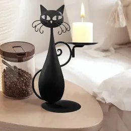 THIETS Black Cat Candle Holdle Tabletop Porta candela Decorazione Decorazione Dink Ornment Iron Candele Disterni Sala da pranzo Decorazioni
