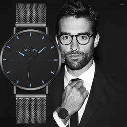 Wristwatches Geneva Top Brand Watches Fashion Ultra Thin Steel Mesh Belt Quartz Watch Men Simple Business Male Wrist Clock Reloj Hombre