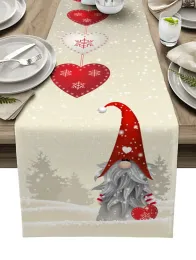 Pads Natale Gnome Snowflake Love Heart Table Runner Linen Linen Table Copertina Decorazioni per la casa DEGAZI