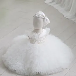 Bambini abiti da battesimo per feste di compleanno paillettes per abiti da sposa con paillettes fiore ricamo in pizzo tulle abito tutu per bambini abbigliamento da percorso z7981