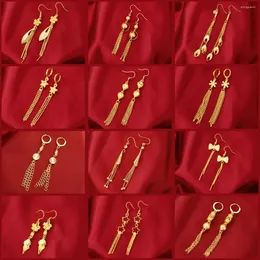أقراط متدلية 999 الذهب الطويل للنساء المقلدة مجوهرات الزفاف عبور الخرزات ثلج ندفة الأذن الأذن