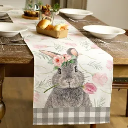 Podkładki wielkanocne dekoracje 2023 Kolor Spring Rabbit Flower Linen Table Runner Wedding Dekoracja zmywalna jadalnia jaja