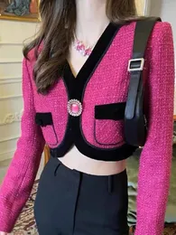 Wiosenna jesień francuska moda Słodka Tweed Kurtka Kobiety luksusowe wełniane krótkie płaszcze znamionowe cewki Casacos Chaqueta Mujer 240506