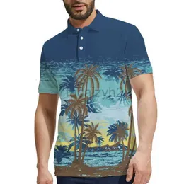 Camisa de pólo de pólo de tees masculino com colarinho, estilo de botão, impressão digital de coco masculino de mangas curtas de mangas curtas, tampos de camisetas de mangas curtas de praia