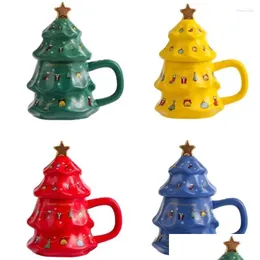 Tassen 450ml Keramik Kaffeetassen Hand Weihnachtsbaummilch Tee Tasse Ins koreanischer Stil Haferflocken Frühstücks Becher Getränkeküche Drop Dhxyc Dhxyc