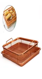 2019 Copper Air Fryer Tresper Tray Oil Basket Non Stick Mesh Grill Aluminium Prisper مع مقابض قبضة سهلة T2002272379734