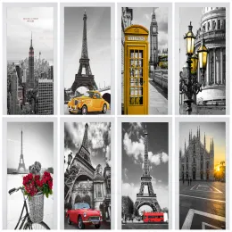 Adesivi retrò in stile nero edifici europa coperchio porta mual adesivi autodesivi impermeabili in PVC Car Eiffel Tower Door Wallpaper