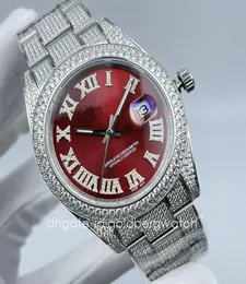 Fashion Business Srebrne męskie zegarek DATEJUST 126334 Ice Out Diamond Watch Sapphire Glass Red Roman Numerals Dial 41 mm Automatyczne mov4286554