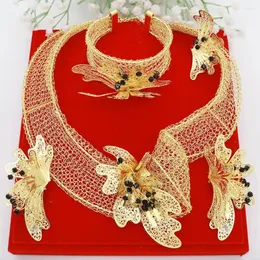 Halsband örhängen set brasiliansk guld pläterad för kvinnor 24k original lyxig fjärilsmask design bröllopsmiddag bijoux