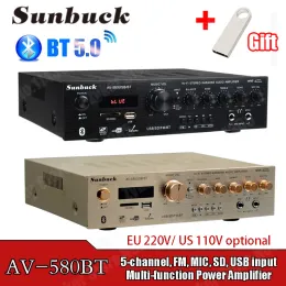 증폭기 선생 선생 580USB/BT/298BT Bluetooth Hifi Amplifiers 220V 5CH 홈 파워 앰프 스테레오 AV 서라운드 디지털 앰프 FM 노래방