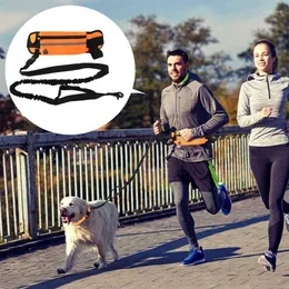 Dog Collars Hand Free Running Leash With Zipper Pouch Multi-functional Waist Bag Night Visible Reflective Walking Rope