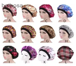 Женщины моды Satin Night Sleep Cap Caps Hair Hat Hat Hat Silk Head Cover широко регулируемая Elastic Band2068011