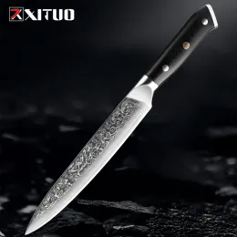 Coltello da taglio tagliente rasoio da 8 pollici intagliato da cucina per petto VG10 Acciaio 67 strato Damasco G10 Manico triplo a triplo