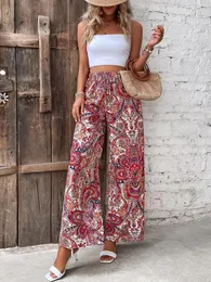 Women's Pants Thigh Flower Summer Fashionable Printed Elastic Waist Wide Leg Pantalones De Mujer Con Goma En La Cintura