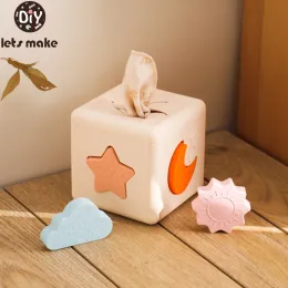 Blocks Montessori Baby Toys Food Grade Silicone Teether Star Shape Board Matching Games Puzzles Toys Education Learn Toys Tissue Box