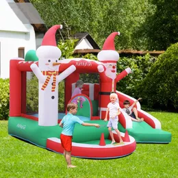 Merry Christmas Bounce House Slide Inflatables Bouncer Playhouse Snowman and Santa House Jumping Castle with Ball Pit Kids Xmas Toys Gifts Jumper for Children Play