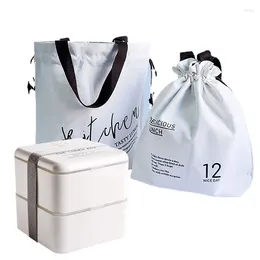 Bento Box Japaner im japanischen Stil mit thermischer Lunchbeutel doppelte Schicht Isolierte Leinwand -Kordelkordel -Tasche für Bürostudenten