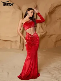 Sukienki swobodne asymetryczne sukienkę wieczorną syrenę, jedno ramię Ruched wycięty czerwony koktajl
