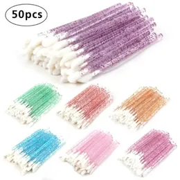 50pcs Disposable Makeup Brush Crystal Eyelashes Micro Brush Lipstick Glossy Wand Clean Cosmetics Makeup Tools