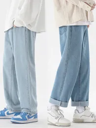 Maschile coreano maschile anklelegle jeans classic man classic driver wideleg pantaloni grigio blu chiaro 3xl 240430