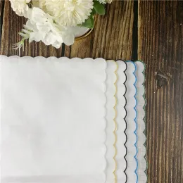 Pads 12 PCS Fshion Table Napkins 40*40 CM Dinner Napkins White Irish Linen Tea Napkins with Color Embroidery Scalloped Edges