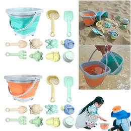 접이식 버킷과 함께 11 조각 해변 장난감 장난감 세트 모래 스크린 모래 물 야외 재미있는 도구 3 세 이상 240424 세 이상의 소년과 소녀에게 적합한 도구