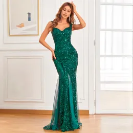 Dresses Yidingzs Elegant Green Sequin Evening Dress Sleeveless Formal Party Maxi Dress Long Prom Dress 16187