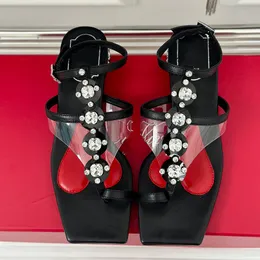 Genuine Leather Split Toe Sandals Women Shoes Crystal Buckle Strap Low Heels Designer Sandalias Mujer