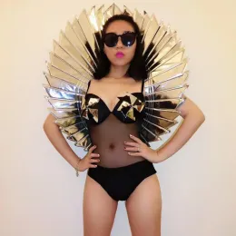 Siyah Gümüş Kırmızı Kanat Arka Plan Dans Aksesuarları Gece Kulübü Erkek Kadın Şarkıcı Dansçı Performans Sahne Giyim Model Podyum Gösterisi Prop Kostüm