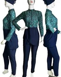 Kadın Mayo 3 Parça Set Müslüman Mayo Uzun Kollu Düz Renk Düz Burkini Yeşil Yaprağı Le Bukini İnce Fit