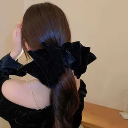 Inne modne duże aksamitne klipsy do włosów dla kobiet dziewczęta eleganckie stałe kolor kucyk