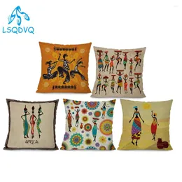 Pillow African Style Polyester Throw Case Square Portrait Cover Decoration For Car Sofa Home Capa De Almofadas 45x45