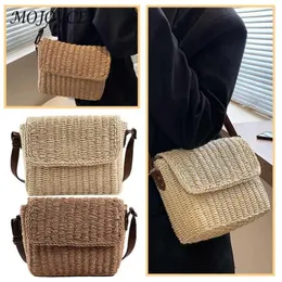 Totes Women Weave Straw Bag Summer Beach Vintage Weaving Messenger Justerbar band Handgjorda reseklaff