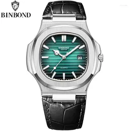 Orologi da polso binbond autentico giovane maschile da uomo orologio con cinturino in pelle di moda cinghia impermeabile calendario luminoso uomo d'affari da uomo d'affari