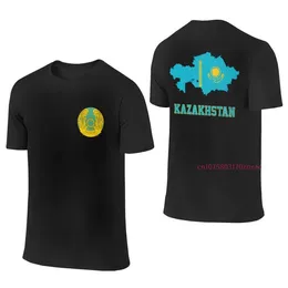 Pure Cotton Kasachstan National Flag Map Map Badge Doppeldruckt-T-Shirt für Herren Sommer lässiger kurzärmeliges Harajuku-T-Shirt S-6xl J240506