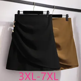 Saias 2024 Primavera Verão Salia Plus Tamanho Para Mulheres grande Casual Casual Botão Elastic Ruffle Short preto 4xl 5xl 6xl 7xl