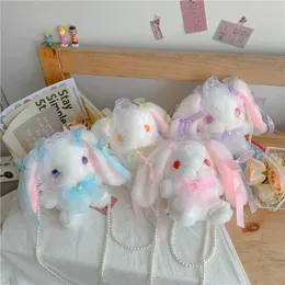 Plush Backpacks 2022 New Japan Lolita الكتف Bag Bag Girl Play Plush Lace LoP Ears Rabbit Pearl Messenger Bag Mini Toy Phone Coin Bagl2405